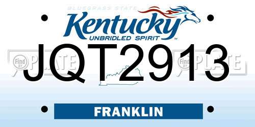 JQT2913 Kentucky License Plate