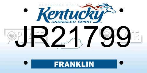 JR21799 Kentucky License Plate