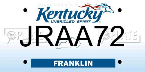 JRAA72 Kentucky License Plate
