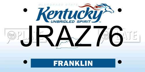 JRAZ76 Kentucky License Plate