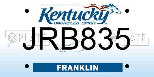 JRB835 Kentucky License Plate
