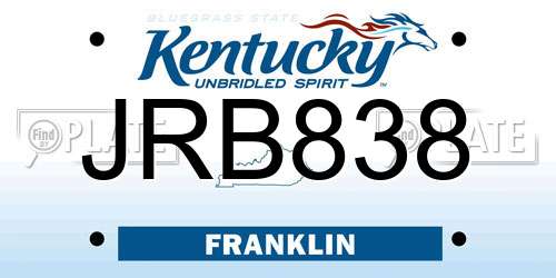 JRB838 Kentucky License Plate