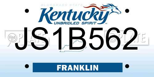 JS1B562 Kentucky License Plate