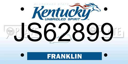 JS62899 Kentucky License Plate
