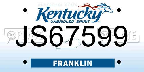 JS67599 Kentucky License Plate