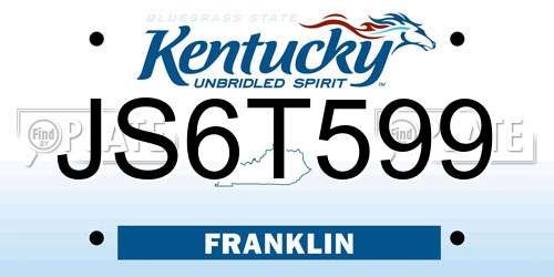 JS6T599 Kentucky License Plate