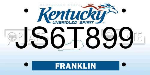 JS6T899 Kentucky License Plate