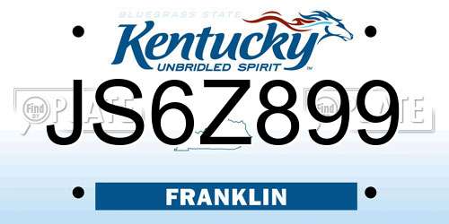 JS6Z899 Kentucky License Plate