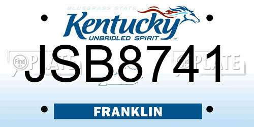 JSB8741 Kentucky License Plate