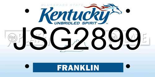 JSG2899 Kentucky License Plate
