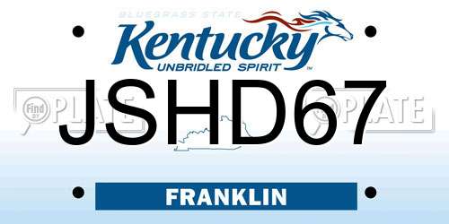 JSHD67 Kentucky License Plate