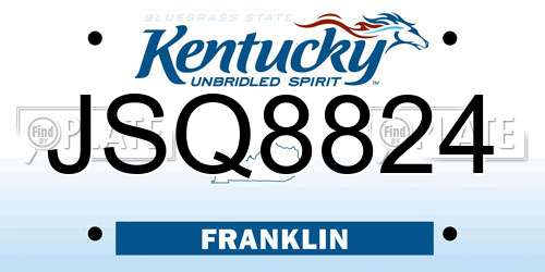 JSQ8824 Kentucky License Plate