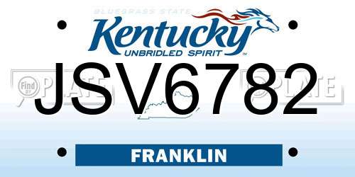 JSV6782 Kentucky License Plate