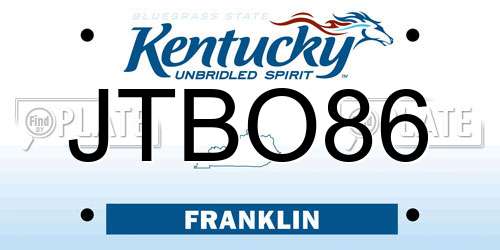JTBO86 Kentucky License Plate