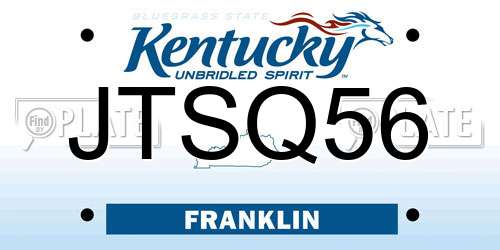 JTSQ56 Kentucky License Plate