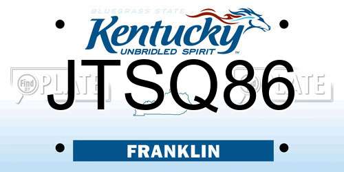 JTSQ86 Kentucky License Plate
