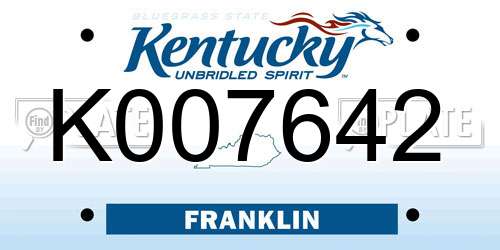K007642 Kentucky License Plate