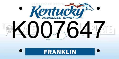 K007647 Kentucky License Plate