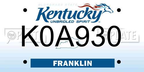 K0A930 Kentucky License Plate