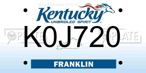 K0J720 Kentucky License Plate