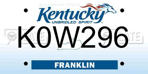 K0W296 Kentucky License Plate