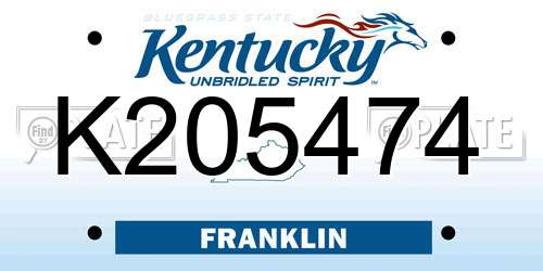 K205474 Kentucky License Plate