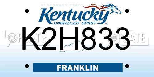 K2H833 Kentucky License Plate