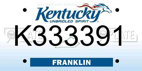 K333391 Kentucky License Plate