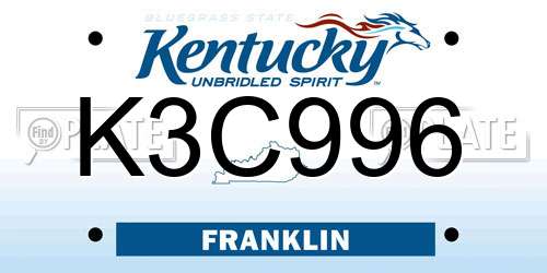 K3C996 Kentucky License Plate