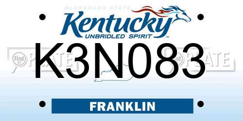 K3N083 Kentucky License Plate