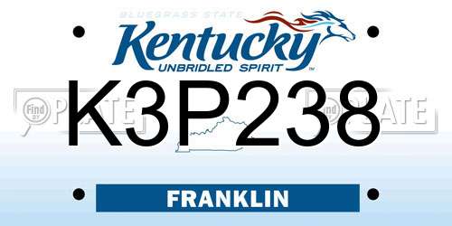 K3P238 Kentucky License Plate