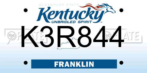 K3R844 Kentucky License Plate