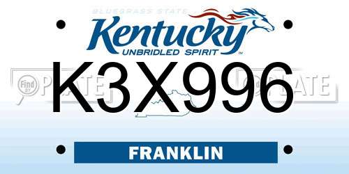 K3X996 Kentucky License Plate
