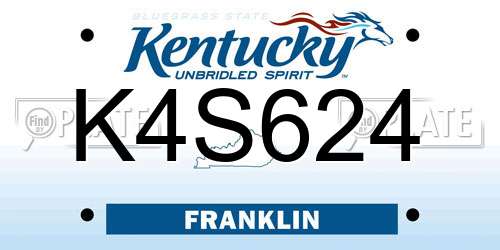 K4S624 Kentucky License Plate