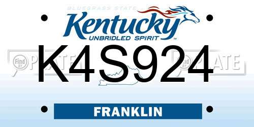K4S924 Kentucky License Plate