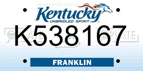 K538167 Kentucky License Plate