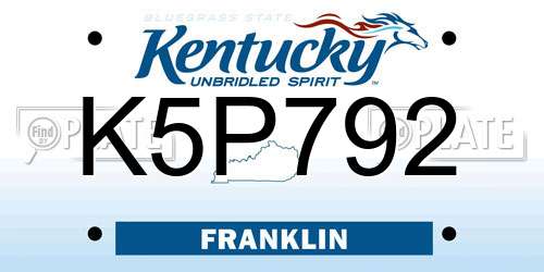 K5P792 Kentucky License Plate