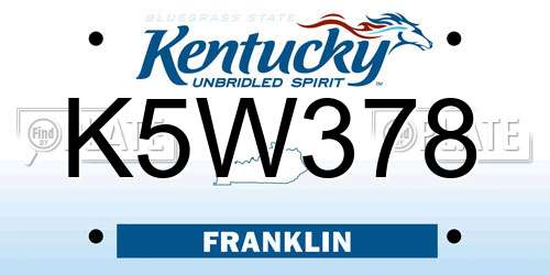 K5W378 Kentucky License Plate