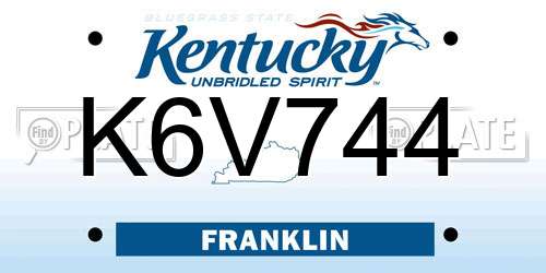 K6V744 Kentucky License Plate