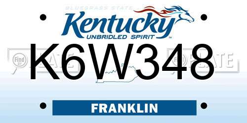 K6W348 Kentucky License Plate