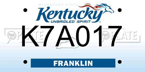 K7A017 Kentucky License Plate