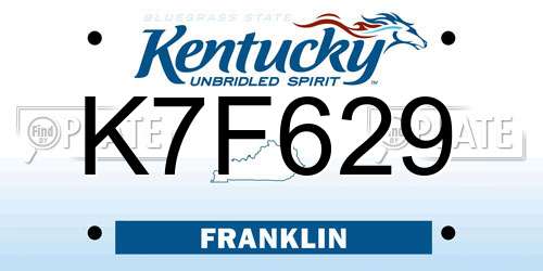 K7F629 Kentucky License Plate