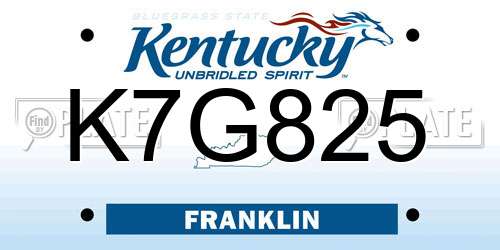 K7G825 Kentucky License Plate