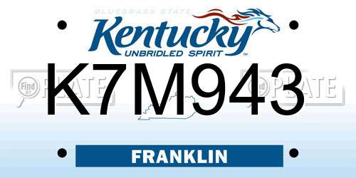 K7M943 Kentucky License Plate