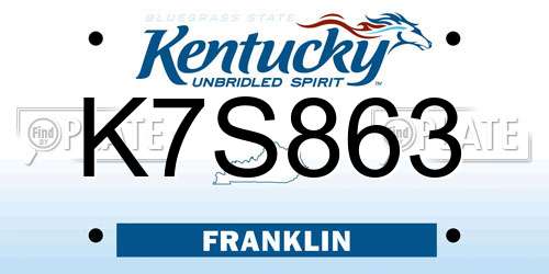 K7S863 Kentucky License Plate
