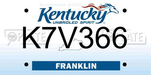 K7V366 Kentucky License Plate