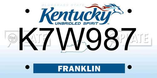 K7W987 Kentucky License Plate