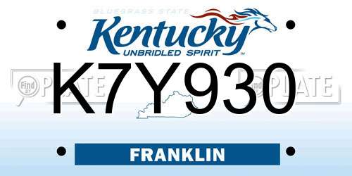 K7Y930 Kentucky License Plate