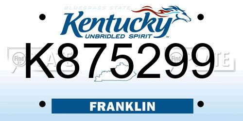 K875299 Kentucky License Plate