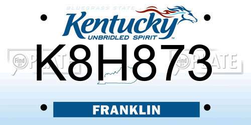 K8H873 Kentucky License Plate